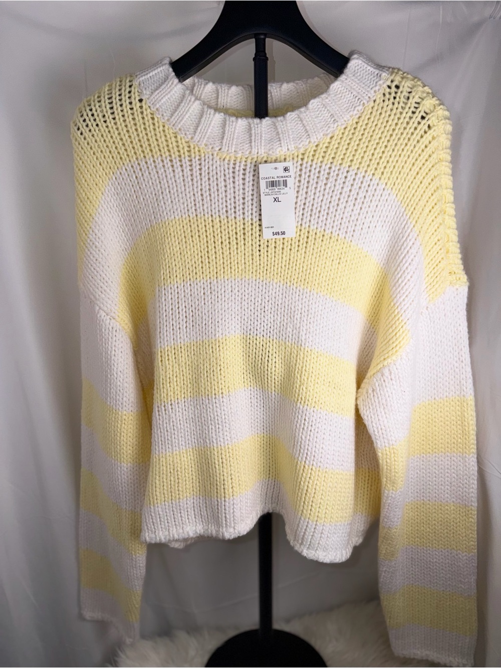 Oversized Yellow & White Stripe Knit Sweater XL - Picture 4 of 10
